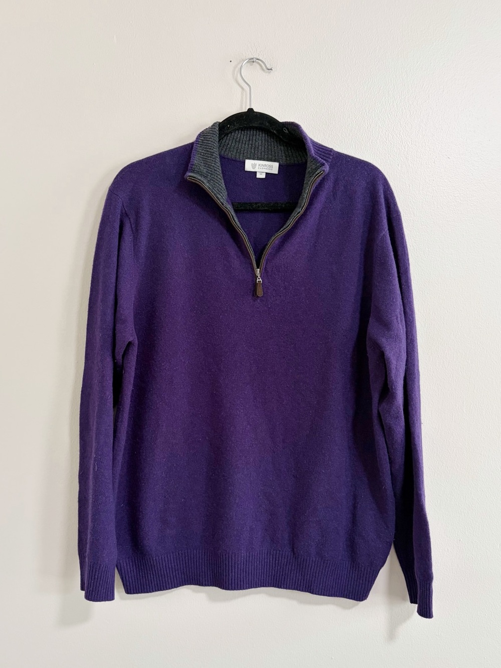 Kinross Deep Purple Cashmere Quarter-Zip Pullover Size Medium